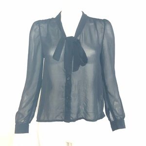 Woman’s black button up sheer tie up blouse size medium